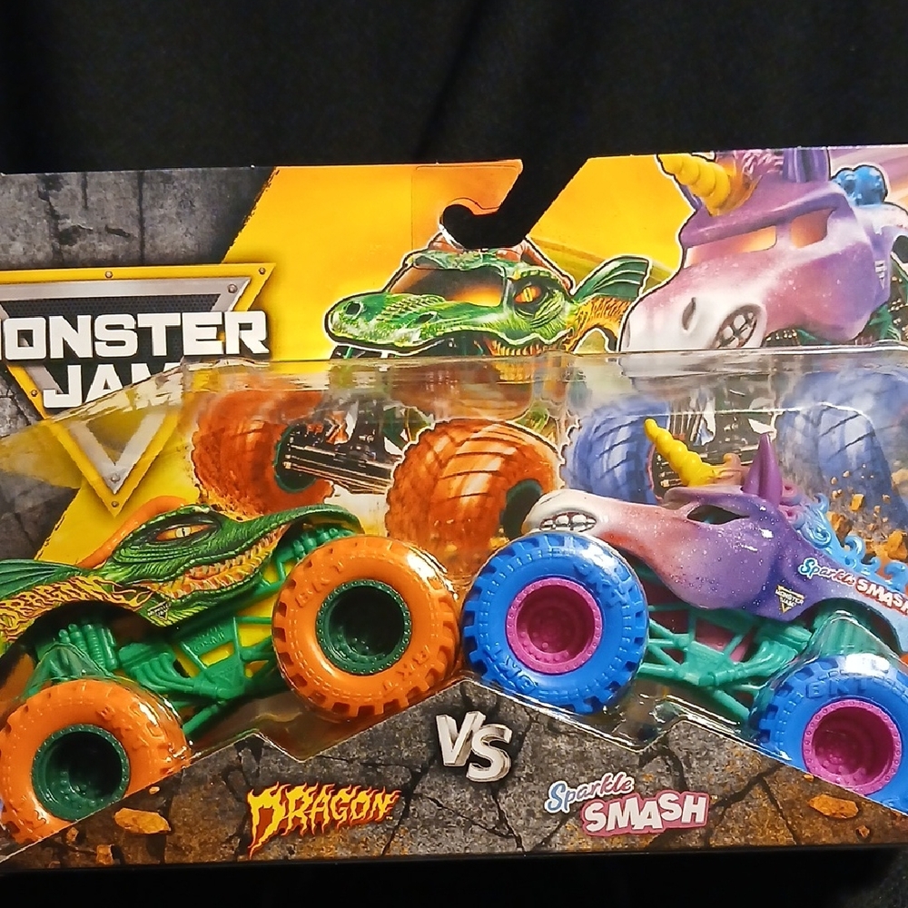 Monster Jam Dragon and Sparkle Smash Toy Trucks